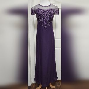 Custom one-of-a-kind Dark Purple Embellished Evening Gown
